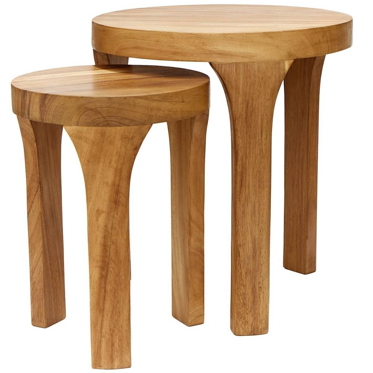 Set of Two Handcrafted Marcelo Centre Tables, Tropical Parota Wood For Sale