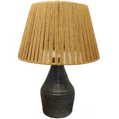 Blue Ceramic Lamp with Rush Shade