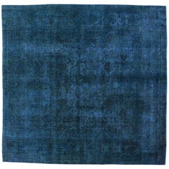 Distressed Vintage Overdyed Blue Persian Rug with Luxe Mediterranean Style