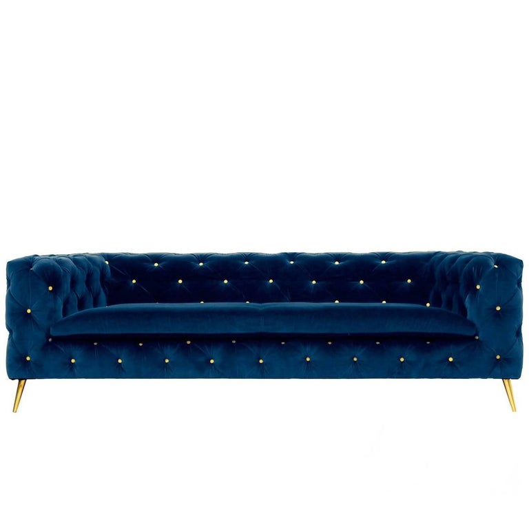 Blue velvet sofa, new