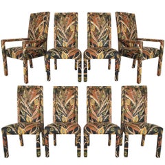 Vintage Set of Eight Peacock Print Upholstered Dining Chairs after Milo Baughman