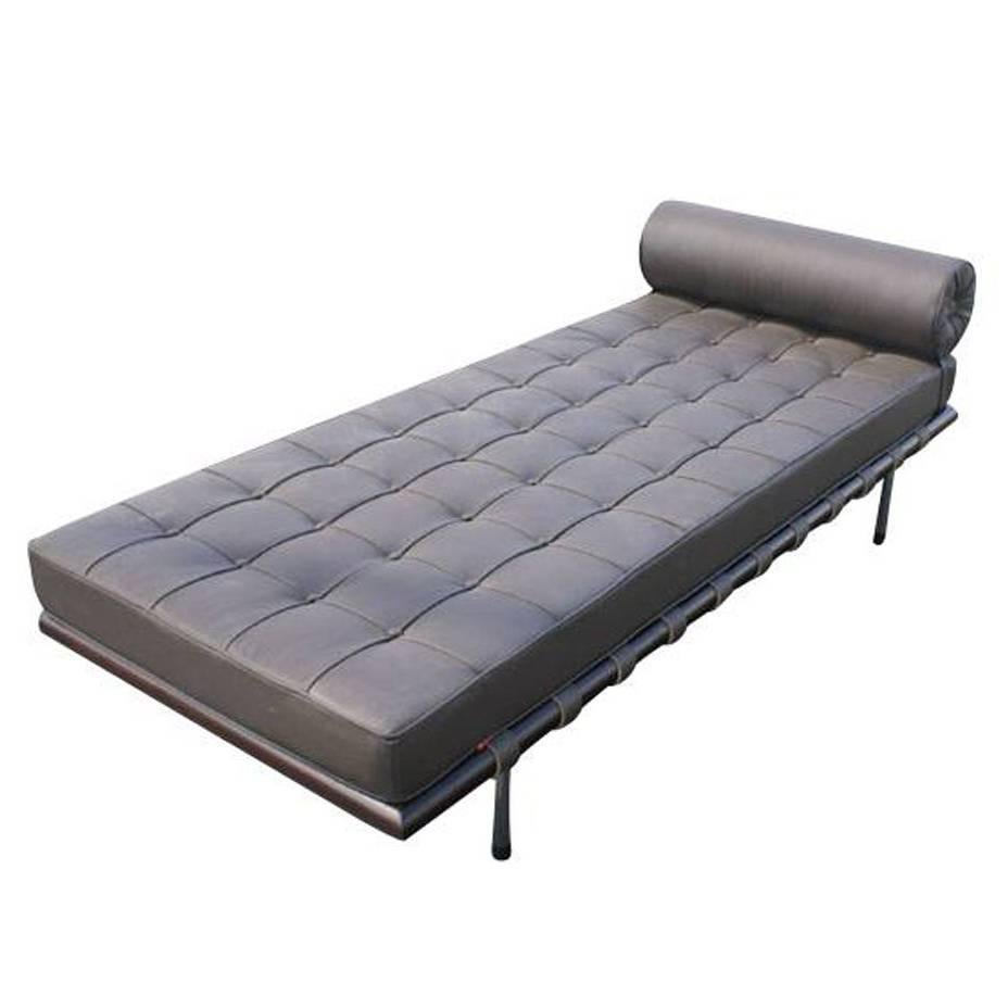 Mies van der Rohe Artesian made classic daybed
Black or brown leather 
 
Features:
Walnut frame
Premium aniline dyed Italian black or brown leather from Brazil
Individually hand welted Upholstery panel sections-bottom tufted
Seat cushions are
