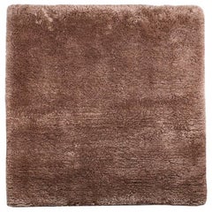 Coffee Brown Handwoven Silk Rug Square, Meditation Mat 3x3 by Joseph Carini