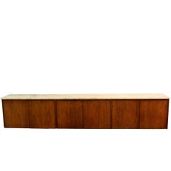 Mid-Century Modern Floating Walnut Credenza Travertine Knoll Probber