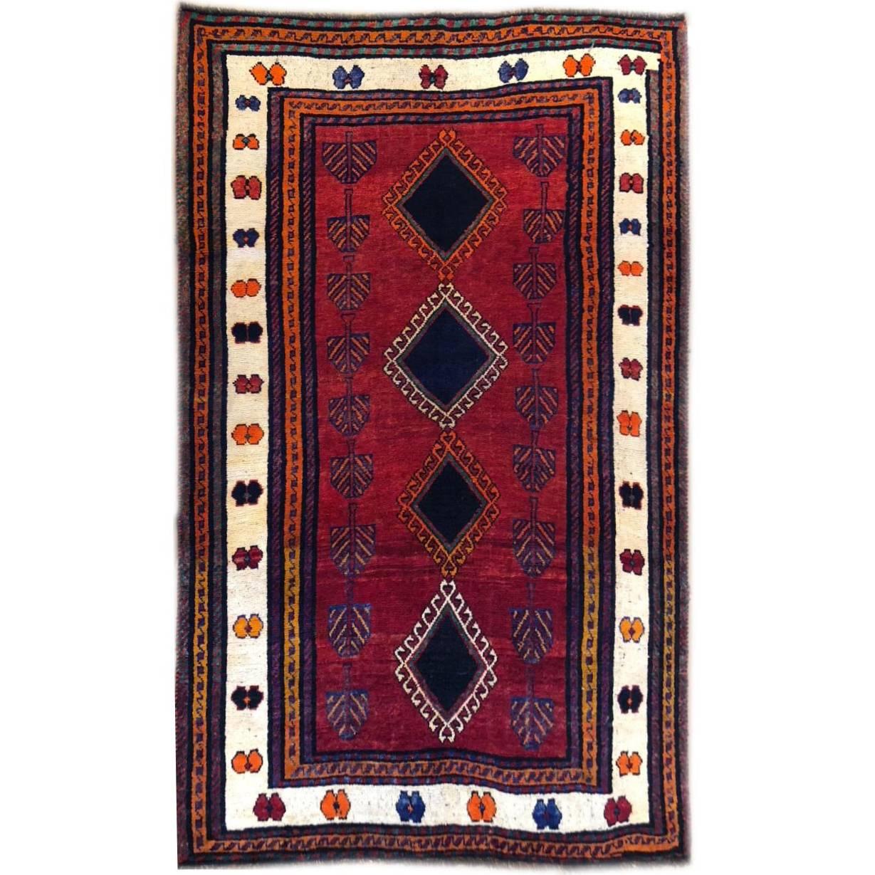 Persian Hand-Knotted Tribal Red Shiraz Rug