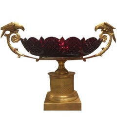 Russian Gilt-Bronze Mounted Red Cut Crystal Oval Centrepiece Bowl