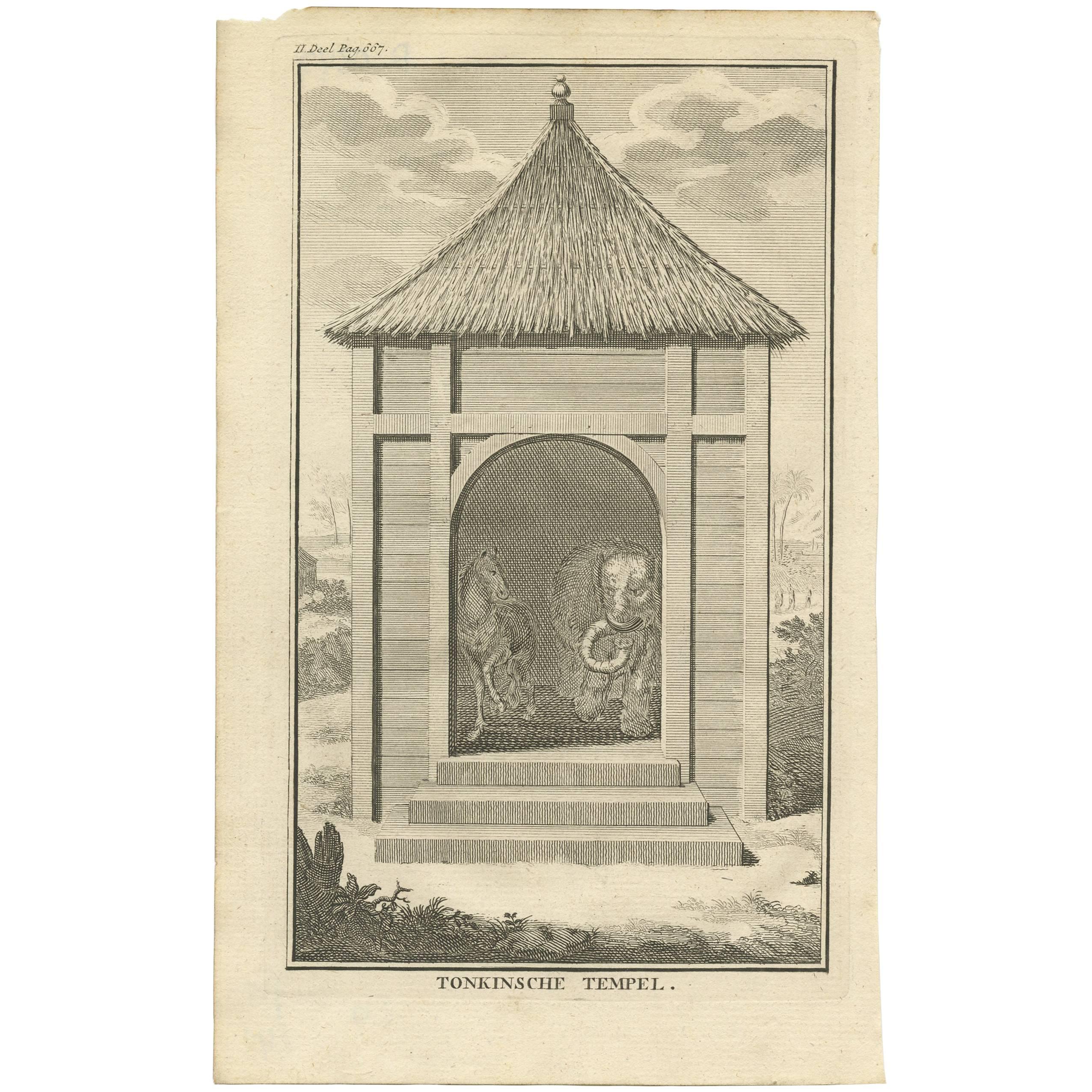 Antique Print of a Tonkin or Vietnam Temple by I. Tirion, 1739