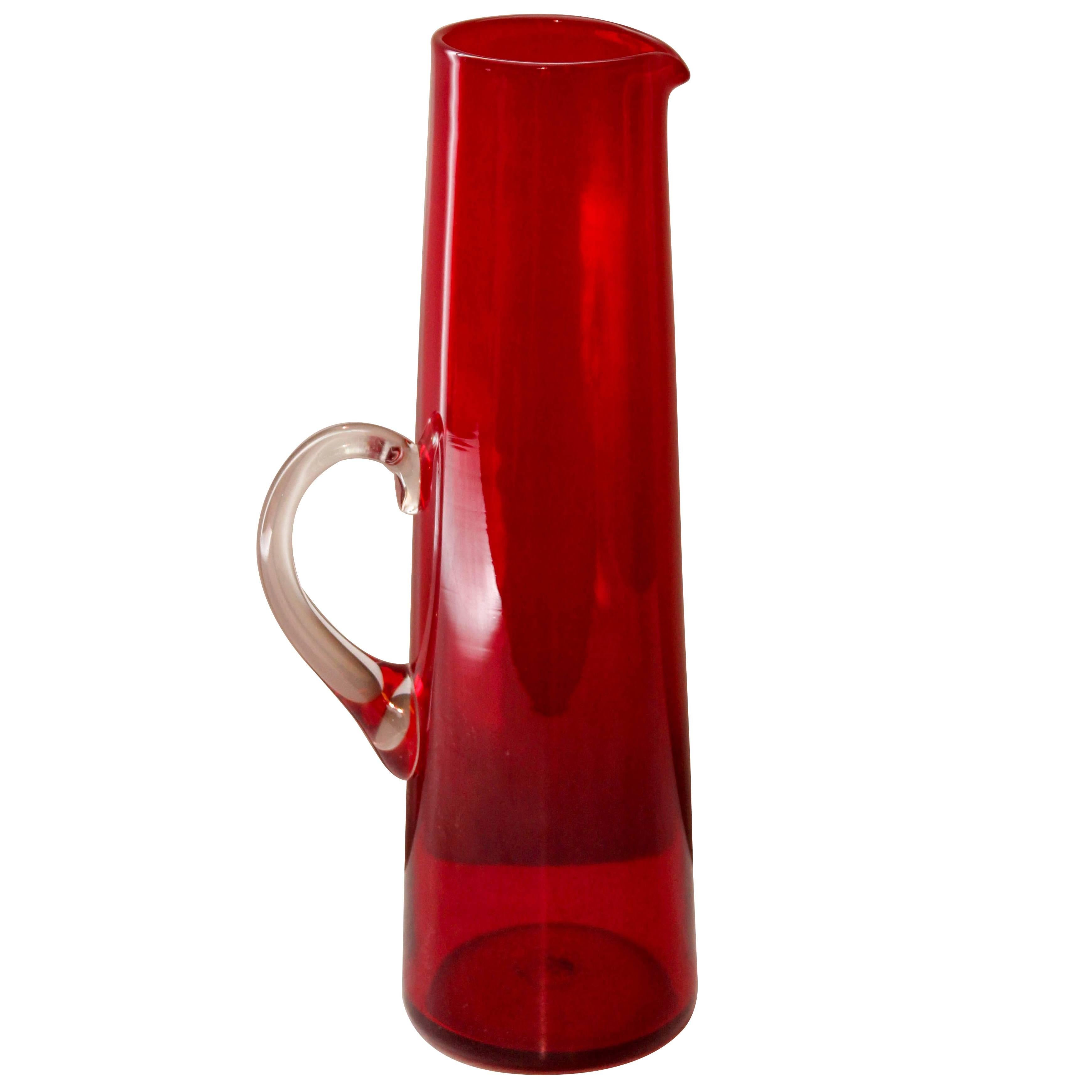 Swedish Midcentury Red Glass Jug by Monica Bratt for Reijmyre
