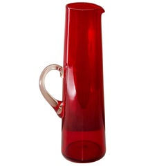 Swedish Midcentury Red Glass Jug by Monica Bratt for Reijmyre