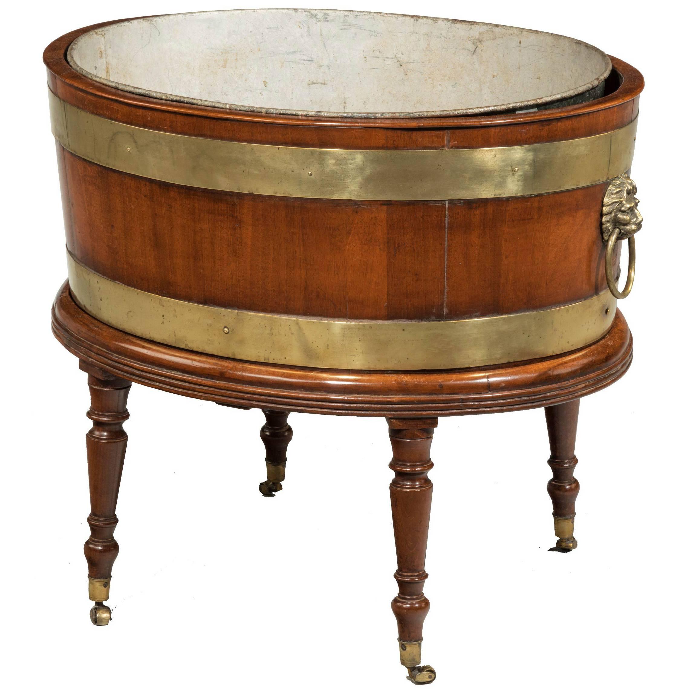 George III Period Oval Wine Cooler with Broad Brass Bounds