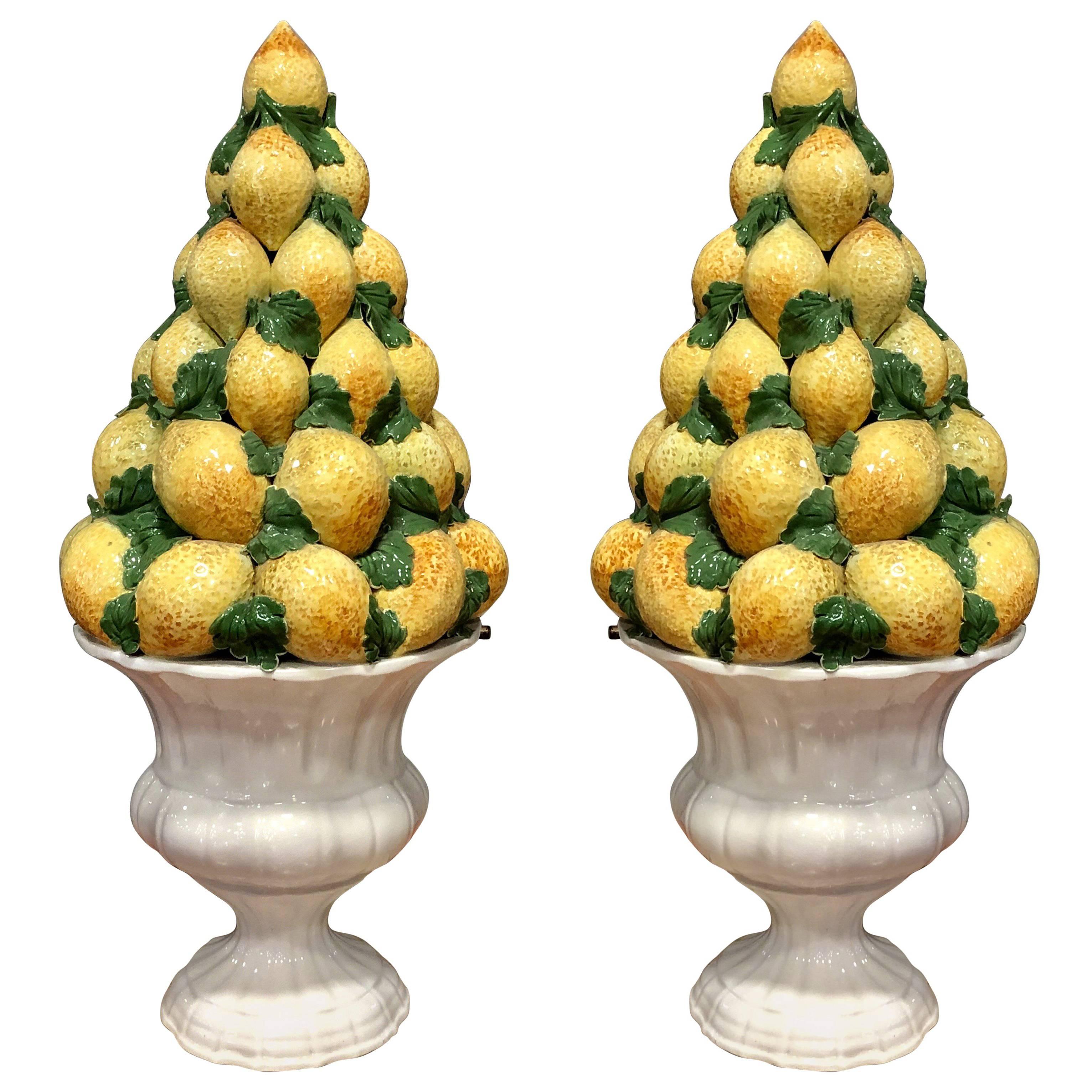 Pair of Capodimonte Italian Lemon Centrepieces