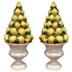 Pair of Capodimonte Italian Lemon Centrepieces