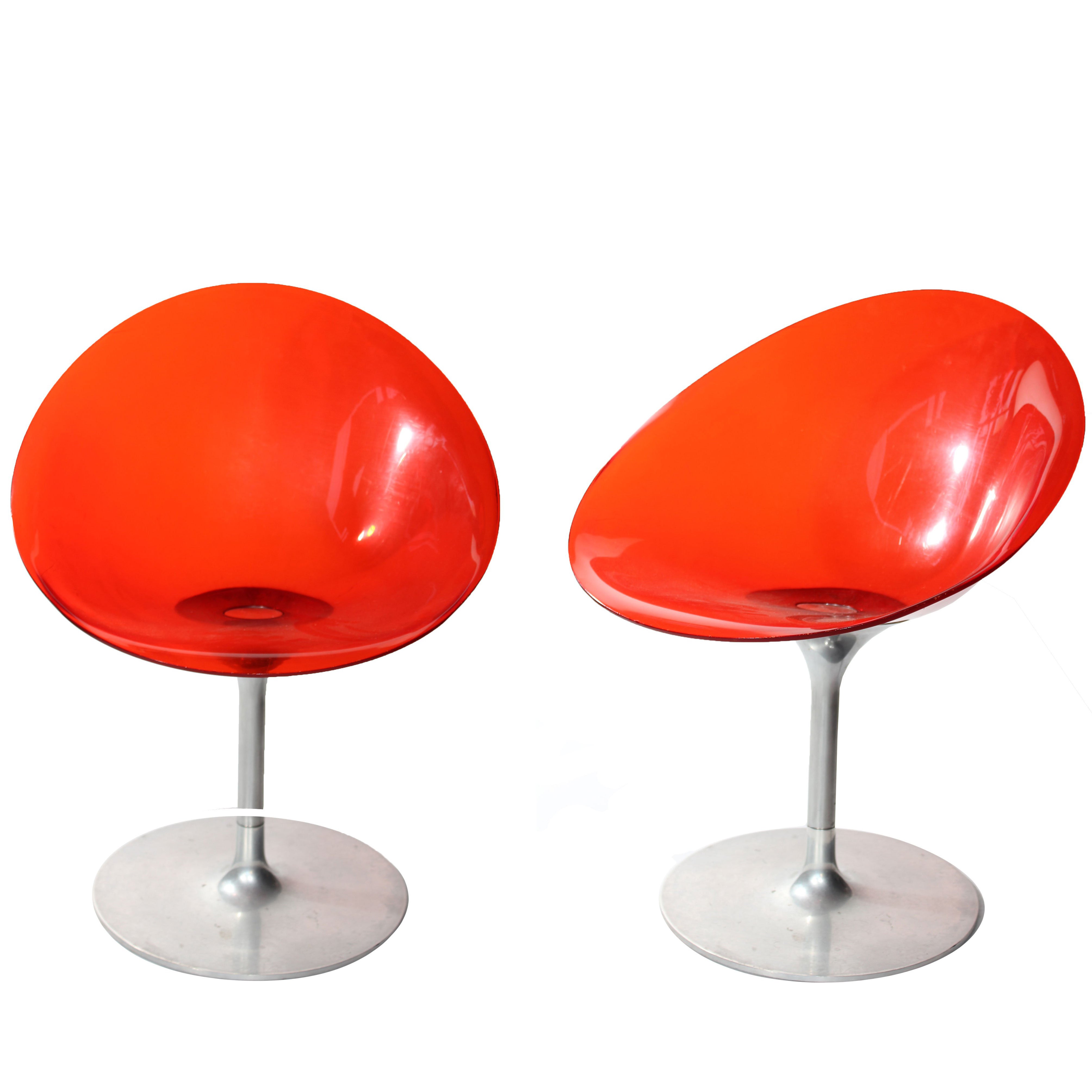 Philippe Starck for Kartell Blue Lucite Eros Swivel Italian Chairs For