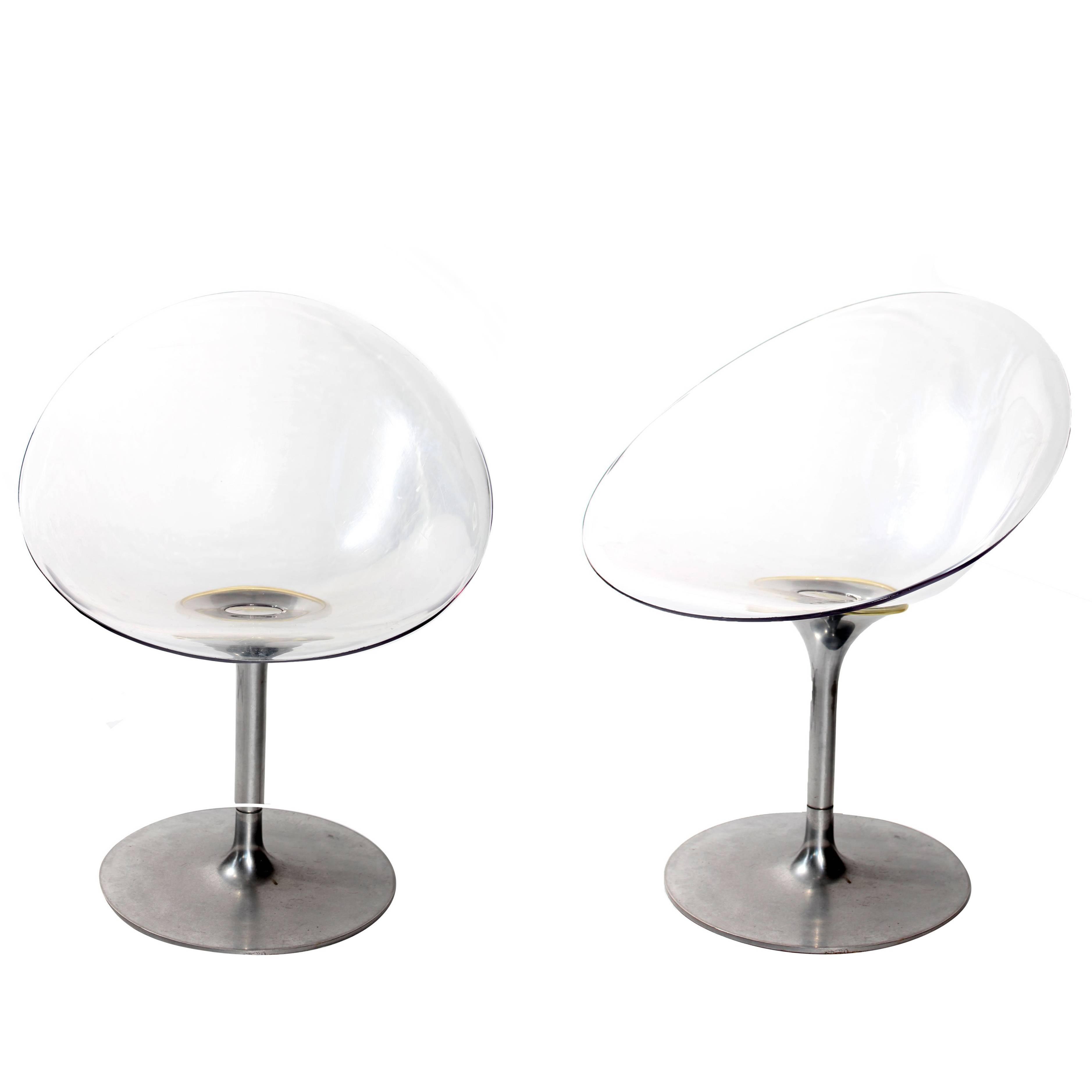 Philippe Starck for Kartell Transparent Lucite Eros Swivel Italian Chairs