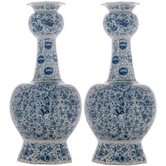 Pair of Blue and White Double Gourded 18th Century Vases in Dutch Delftware