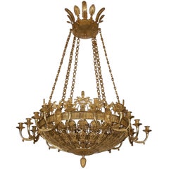 Antique 19th Century Fire Gilded Bronze Eighteen-Light Russian Empire Chandelier