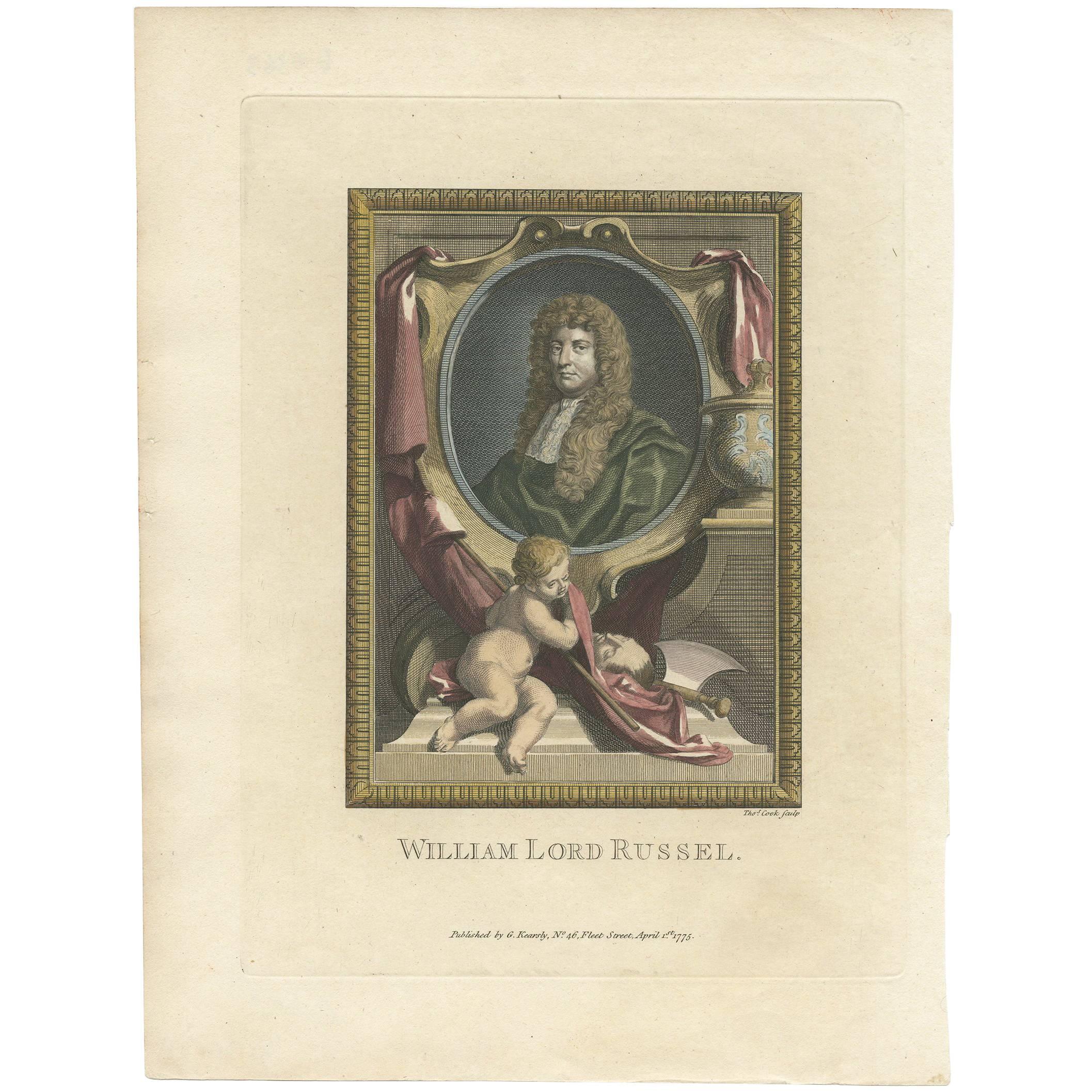 Antique Portrait of William Lord Russel by T.Cook For Sale