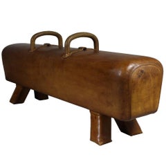 1940s Leather Gym Pommel Horse Bench