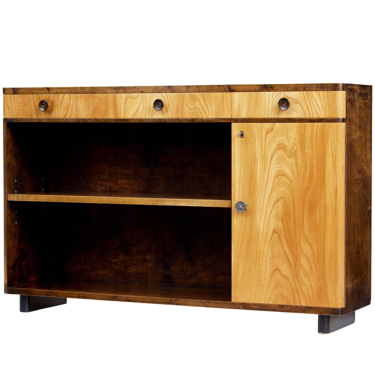 Fine Mid20th Century Scandinavian Elm and Birch Low Bookcase at 1stDibs