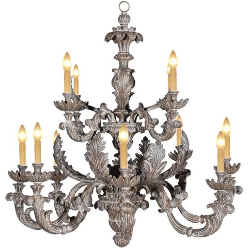 18th Century Renaissance Hand-Carved Chandelier Recreation in Oxidized Silver For Sale