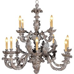 18th Century Renaissance Hand-Carved Chandelier Recreation in Oxidized Silver