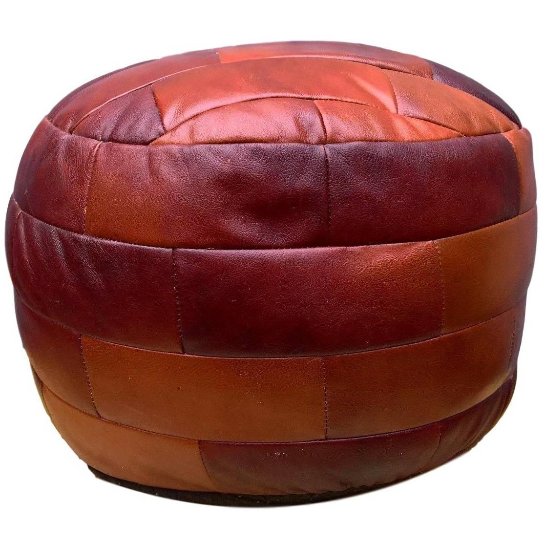 De Sede Patchwork Cognac Leather Pouf