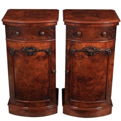 Pair of Bow Fronted Burr Walnut Bedside Cabinets