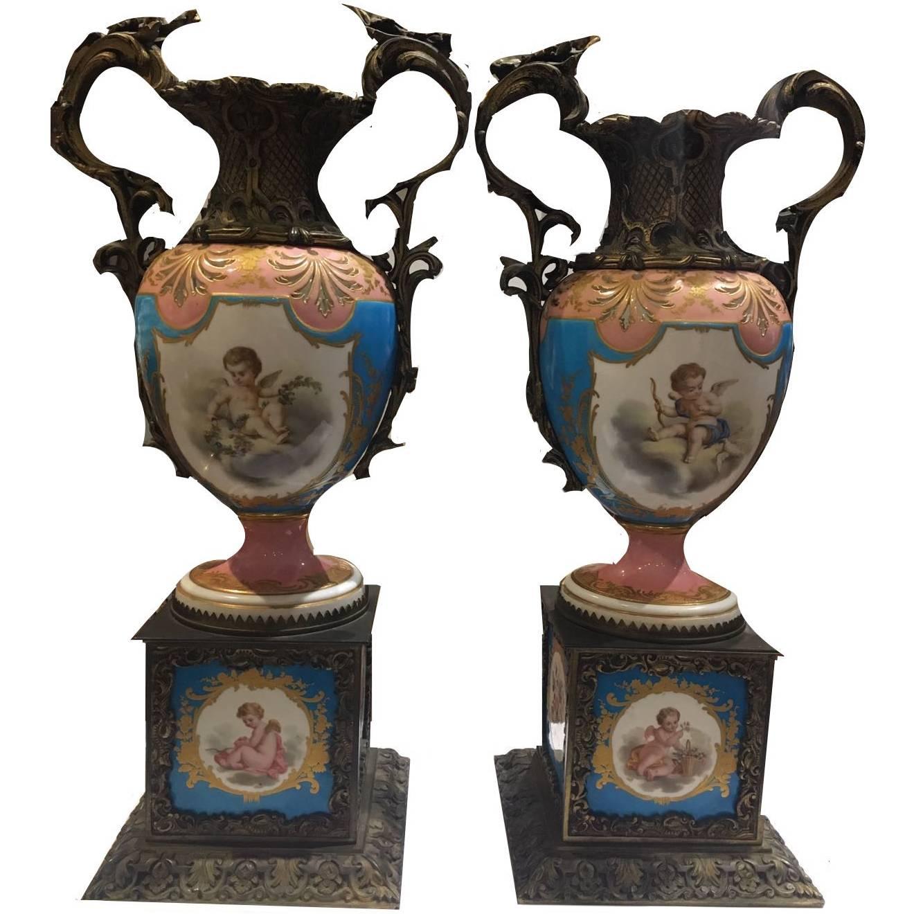 19th Century Sèvres 'Pompadour' Vases For Sale