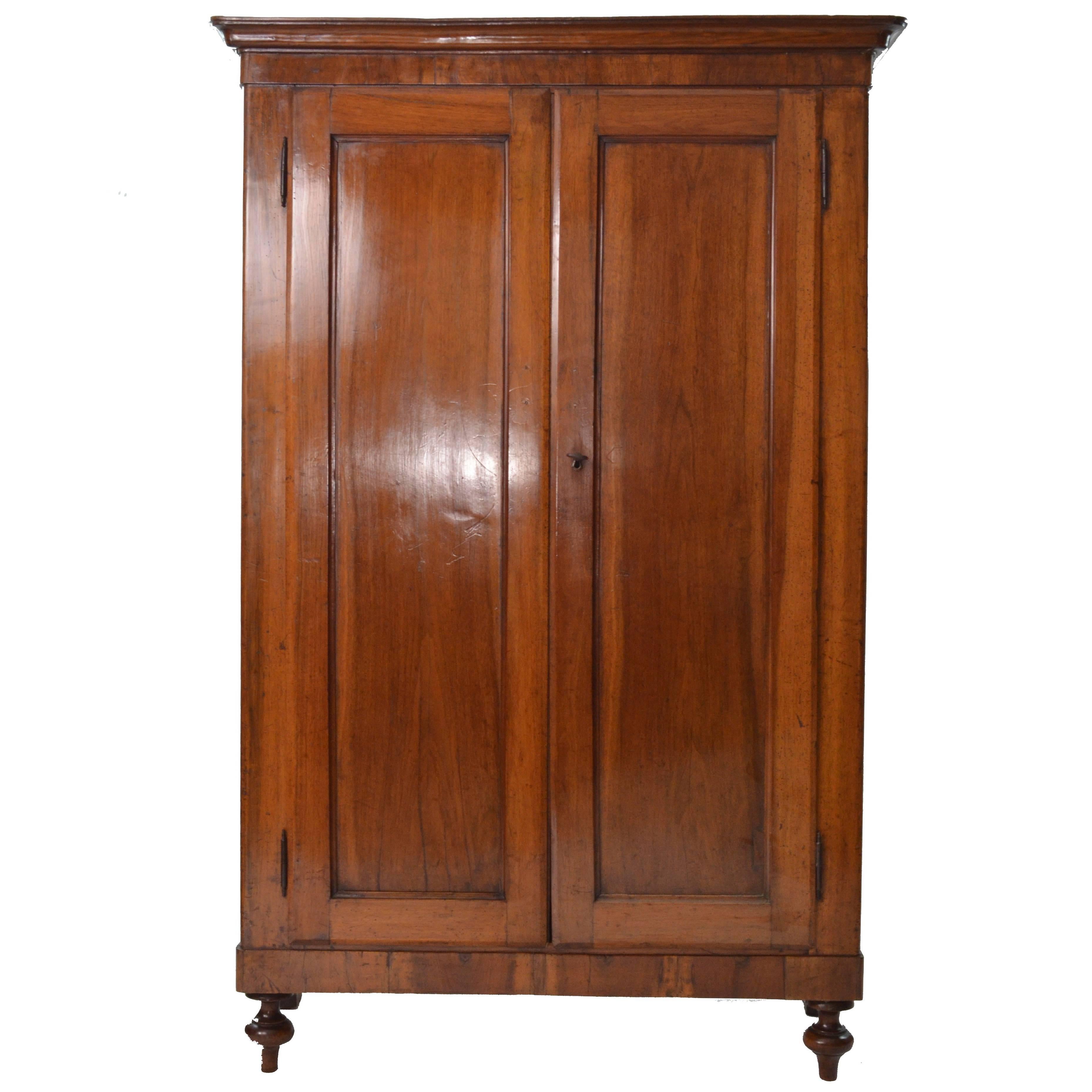 19th Century Italian Empire Walnut Wood Two Doors Cabinet