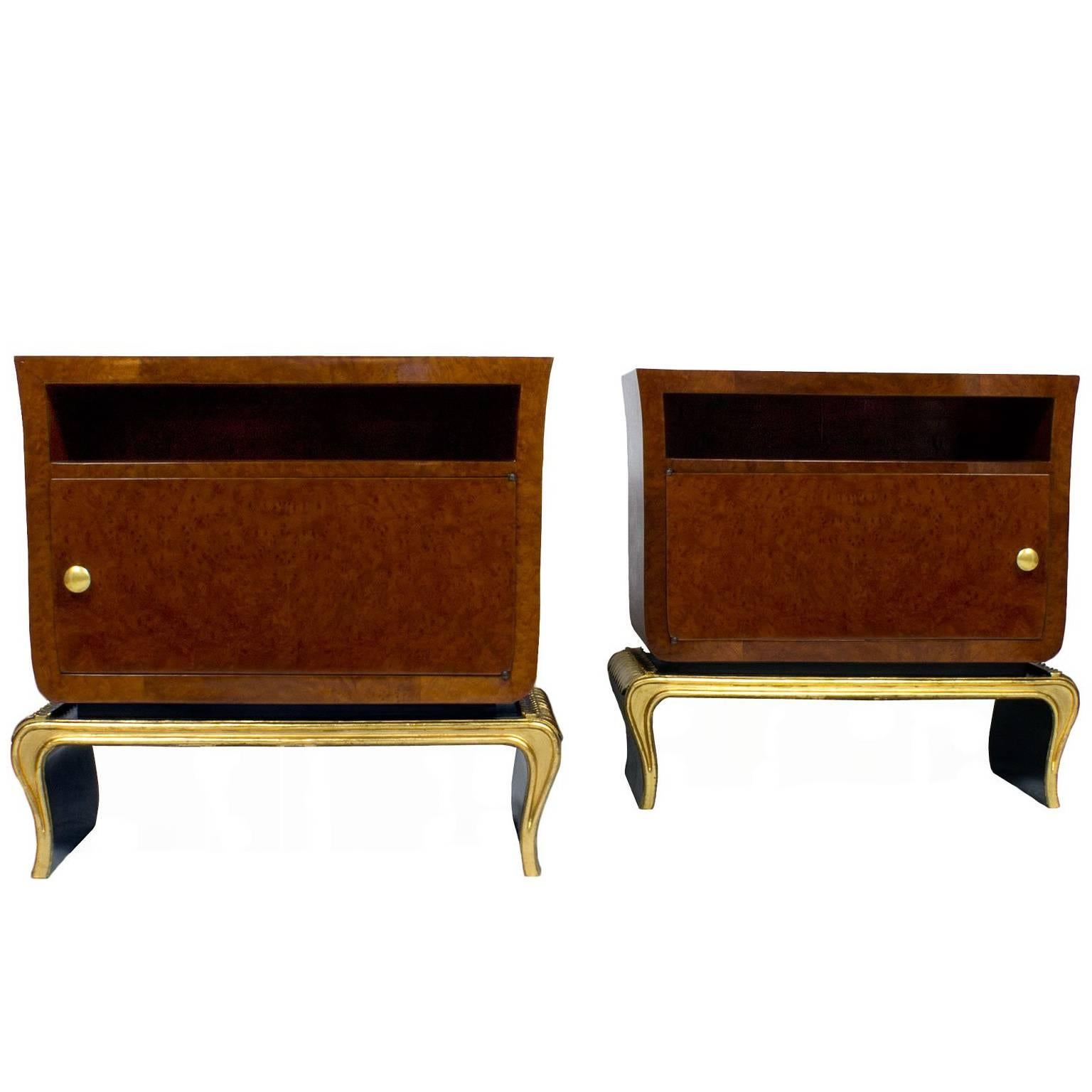  Pair of Mid-Century Modern Night Stands With Marble On Top - Italy For Sale