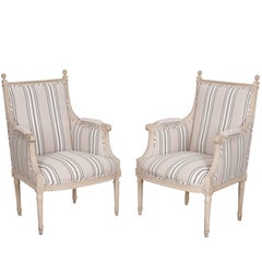 Pair of French 19th Century Painted Louis XVI Bergères