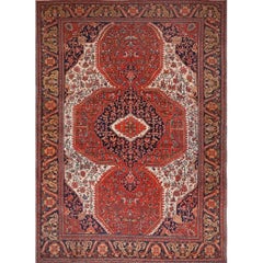 Handwoven Antique Persian Farahan circa 1910 in Terracotta and Ivory