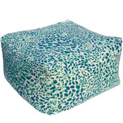 Cheetah Vision Pouf in Color Grassland 'Teal and Green on Oatmeal'