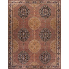 Handwoven Old Turkish Konya Rug Terracotta Gold Navy