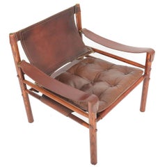 Arne Norell Sirocco Safari Midcentury Lounge Chair in Oak and Rust Leather