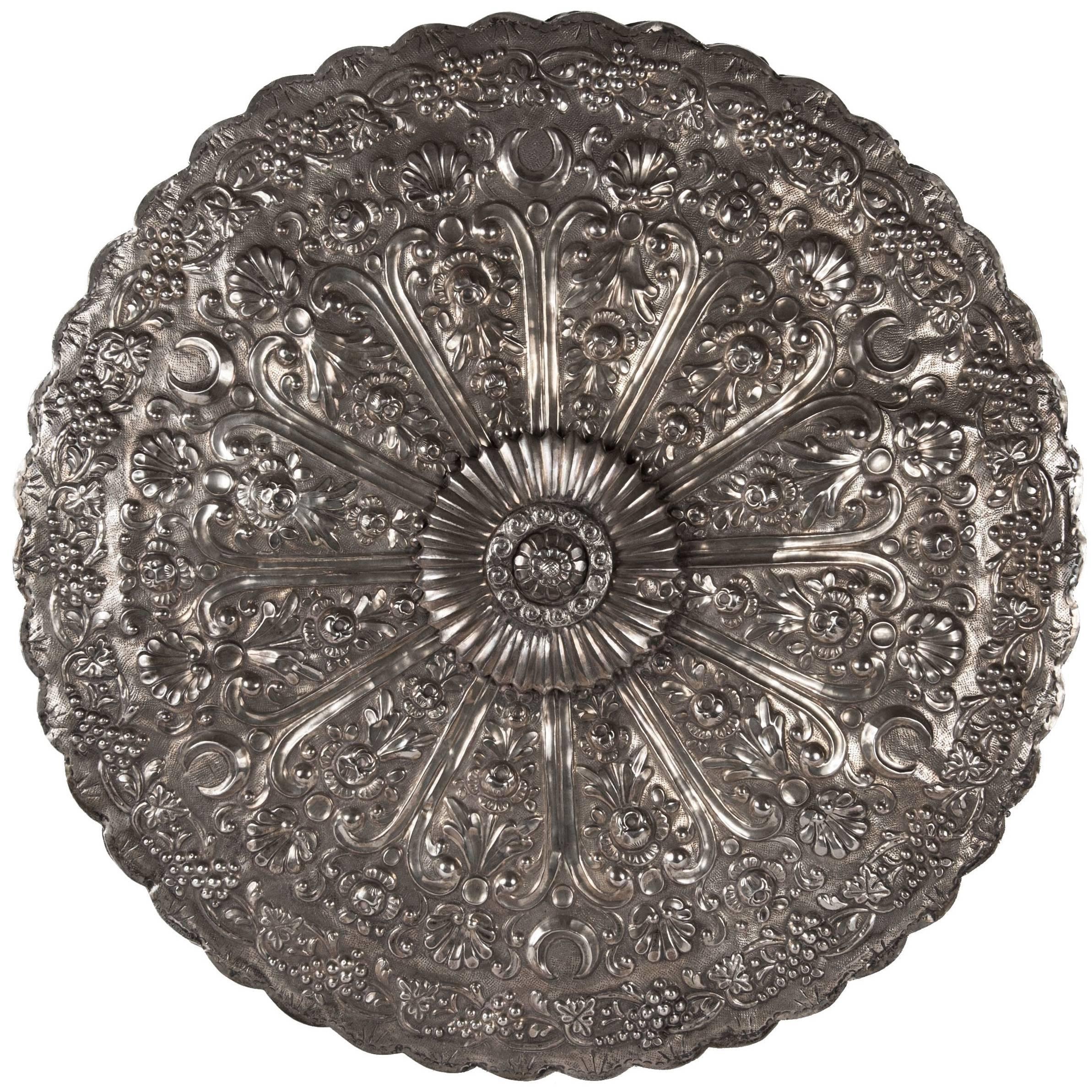 19th Century Turkish Ottoman Silver Repousse Wedding Mirror