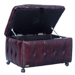 Rochester Chesterfield Footstool Oxblood Red Leather Vintage Retro Function