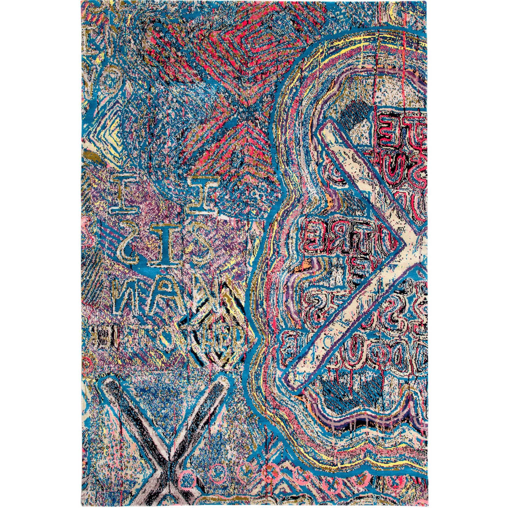 Tapis contemporain en soie et laine multicolore 6x9 cm