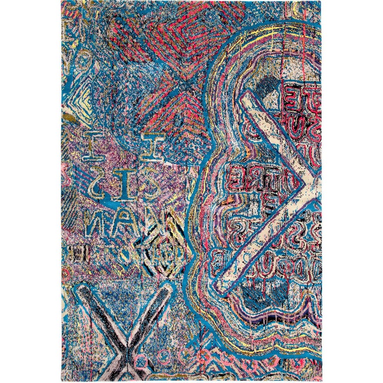 Contemporary Area Rug Multicolored Silk and Wool 6x9 For Sale at