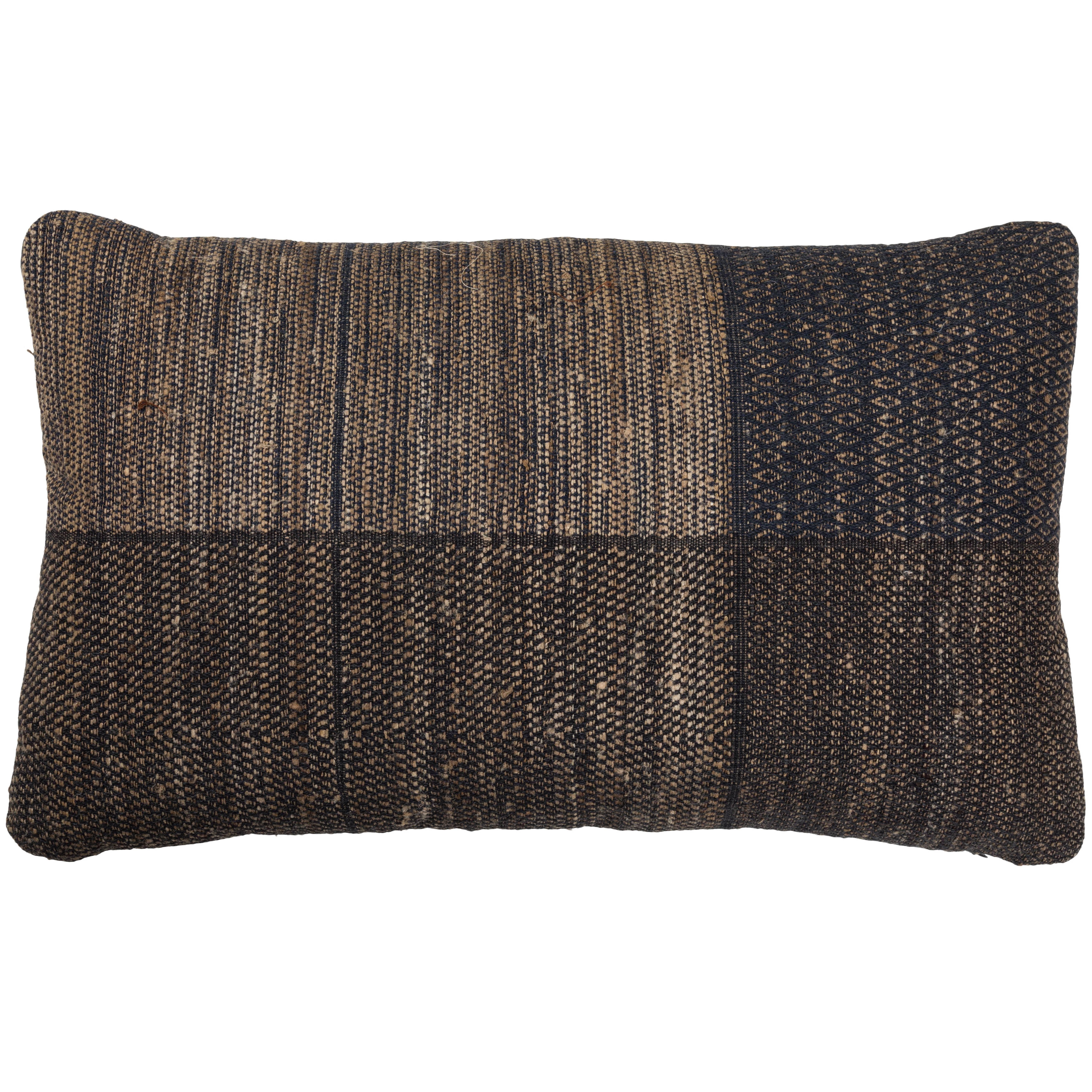Indian Handwoven Pillow Charcoal and Tan For Sale