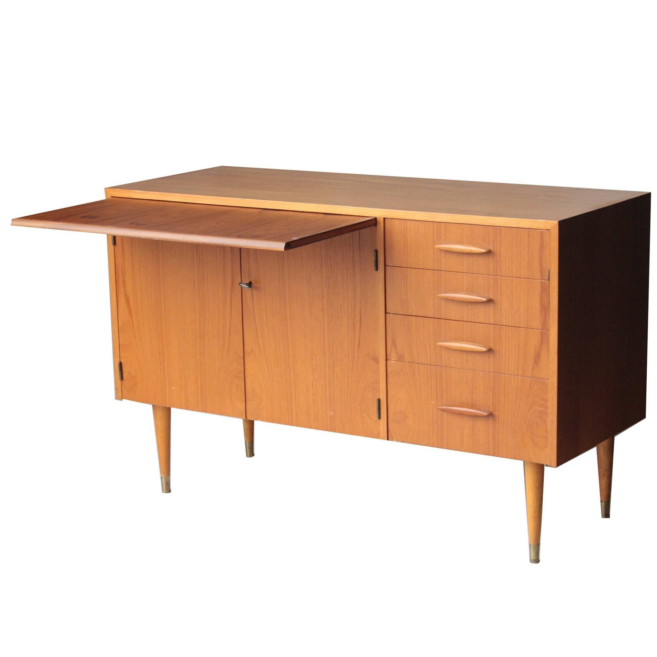 Teak Wooden Cabinet with Extensible Desk, Sweden, 1950