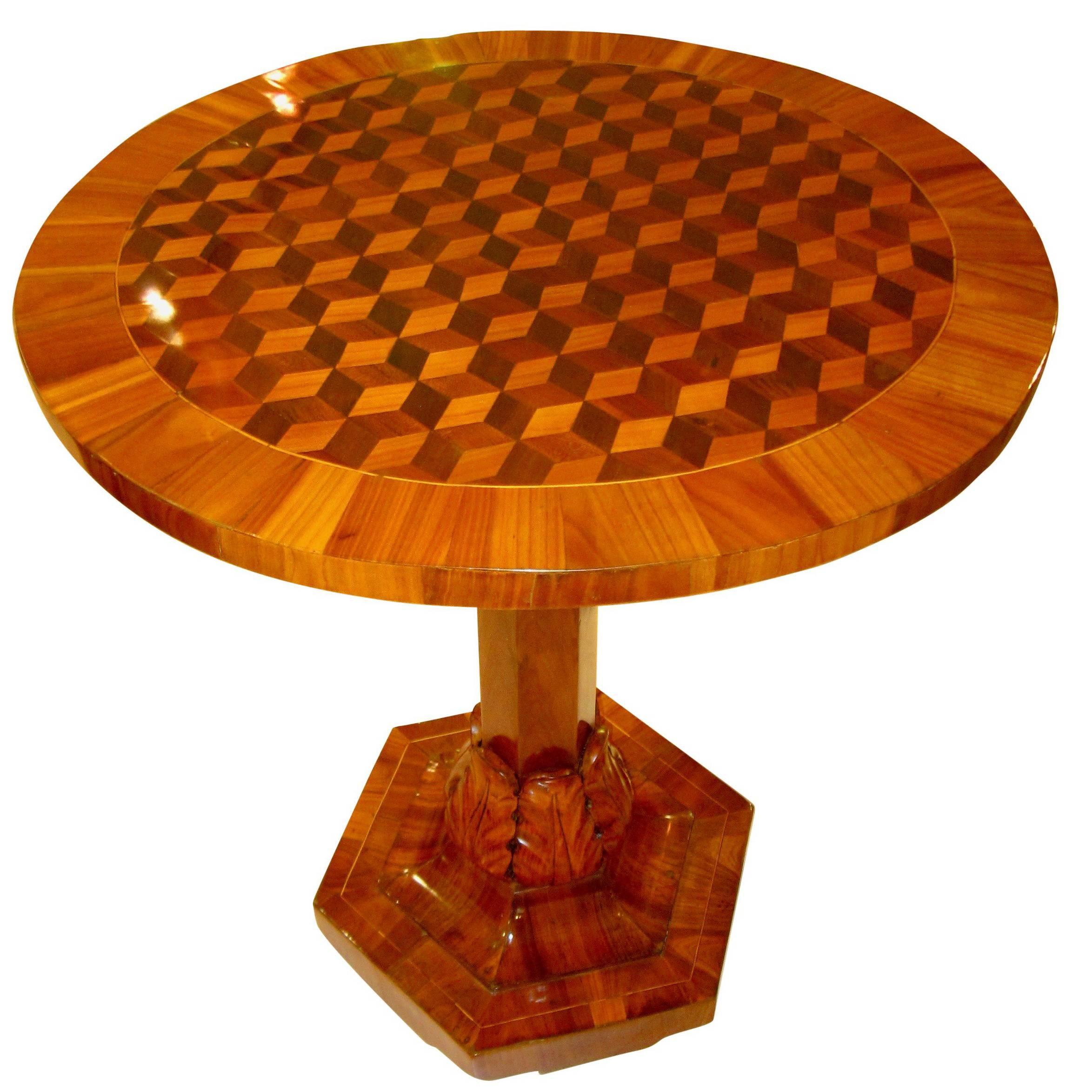 Biedermeier Side Table, Cherrywood with 3D Inlays, Germany circa 1820/25