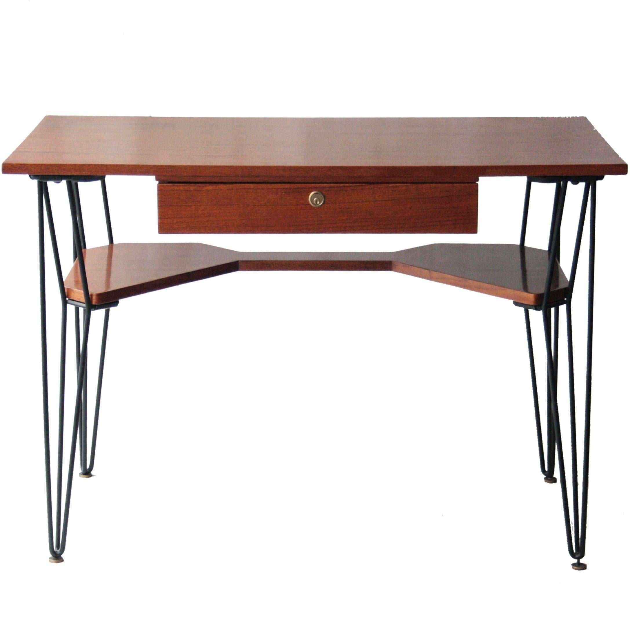 Rosewood Wooden Desk with Metallic Legs, Italy, 1950