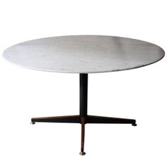Used Dining Table with Marble Top and Metal Foot with Applications, Italy, 1950