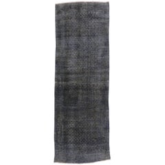 Distressed Grey Overdyed Vintage Persian Runner Modern Industrial Style