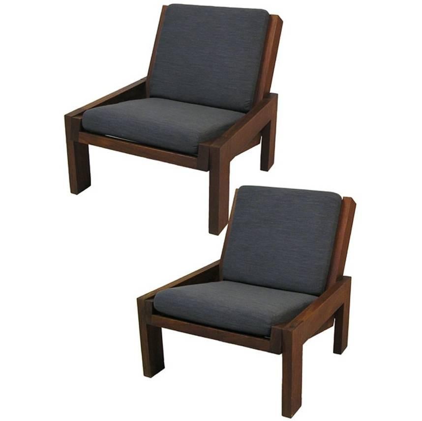 1960s Mid-Century Modern Low Teak Easy Chairs