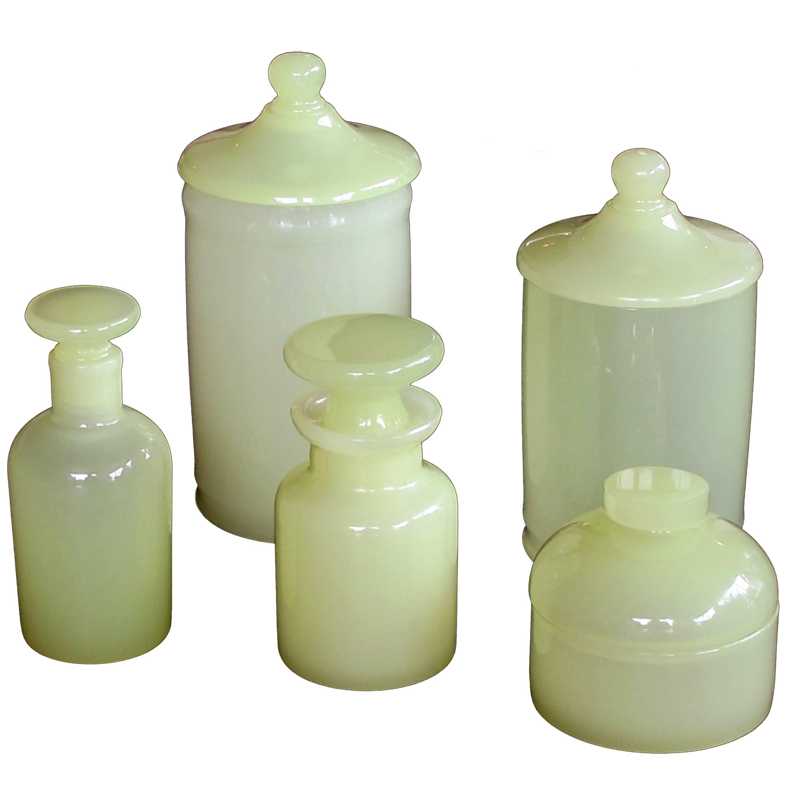 Luminous Set of Murano Cenedese Midcentury Vessels of Pale Chartreuse Glass