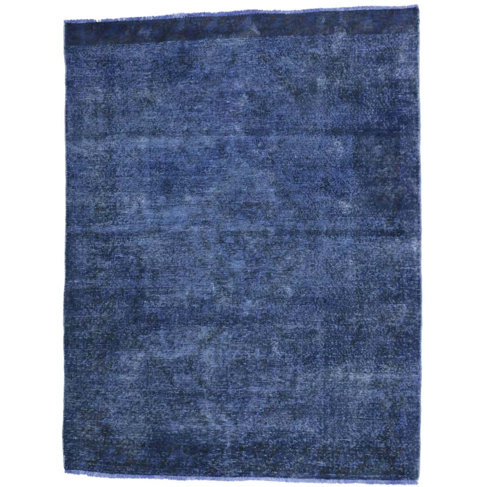 Distressed Blue Overdyed Vintage Persian Rug, Blue Persian Gallery Rug ...