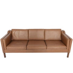 Danish Mid-Century Modern Sofa in Patinated Caramel Leather