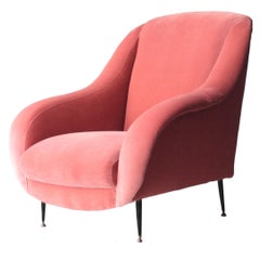 Armchair Upholstered in Pink Velvet, Italy, 1950